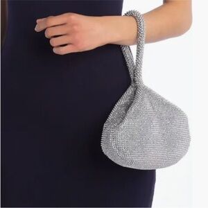Jessica McClintock Silver Rhinestone Wristlet Y2K Evening Bag
